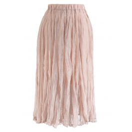 Semi-Sheer Shimmer Mesh Pleated Skirt in Dusty Pink | Chicwish