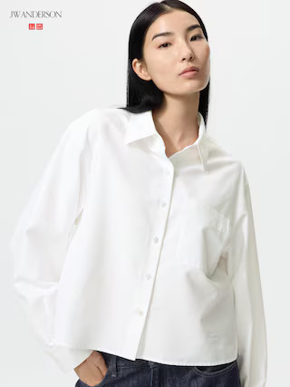 Women's Oxford Boxy Cropped Shirt White Medium UNIQLO US | UNIQLO (US)