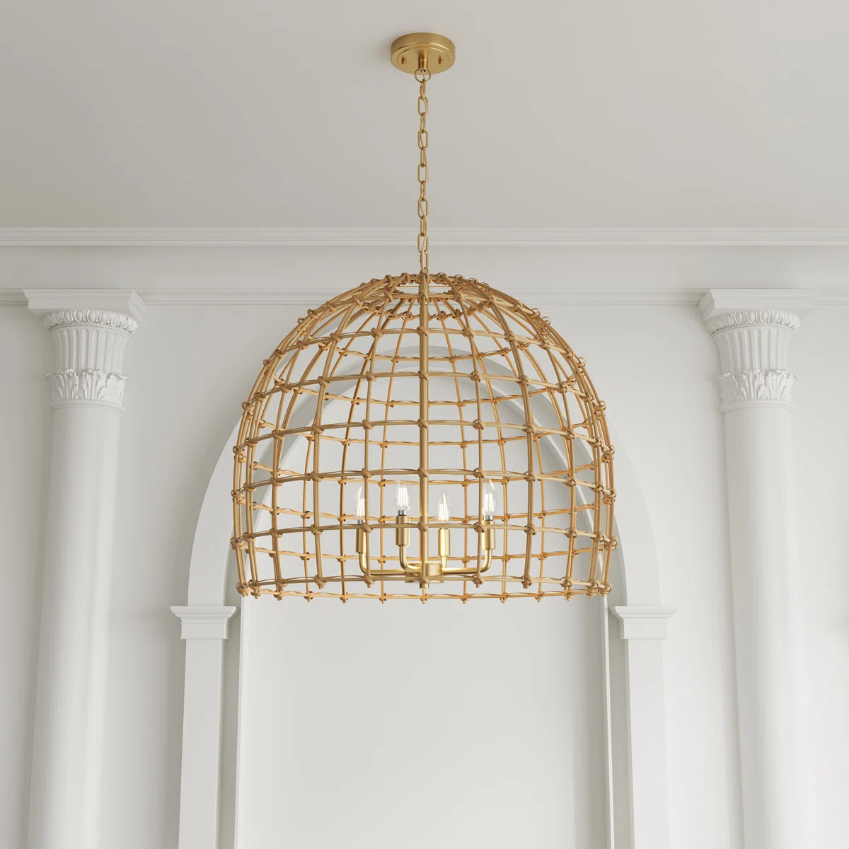 Robbie 4-light 19.69 inch Oversize Rattan Boho Dimmable Adjustable Pendant Light Chandelier | Wayfair North America