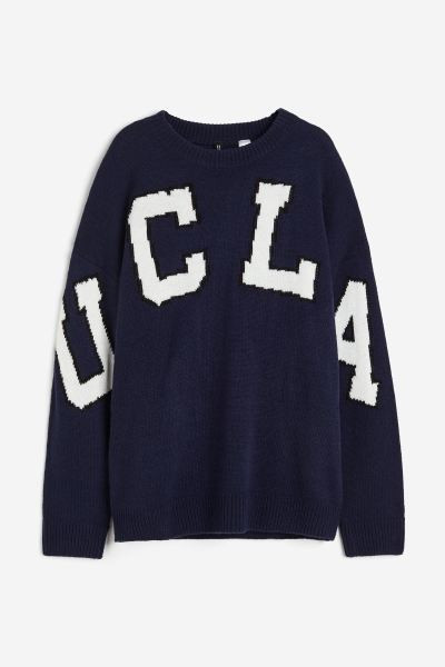 Jacquard-knit jumper - Dark blue/UCLA - Ladies | H&M GB | H&M (UK, MY, IN, SG, PH, TW, HK)