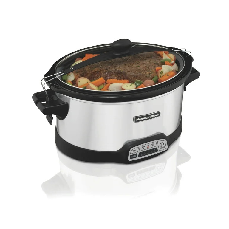 Hamilton Beach 7 Qt Programmable Slow Cooker, Stoneware Crock with Removable Pot, Stainless Steel | Walmart (US)