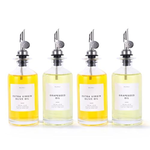 Molimoli Olive Oil Dispenser Bottle for Kitchen, Oil Dispenser w. Weighted Pourer, Glass Bottle Dispenser for Kitchen, Olive Oil Cruet, Glass Olive Oil Bottle | 350ml, Set of 4 | Amazon (US)