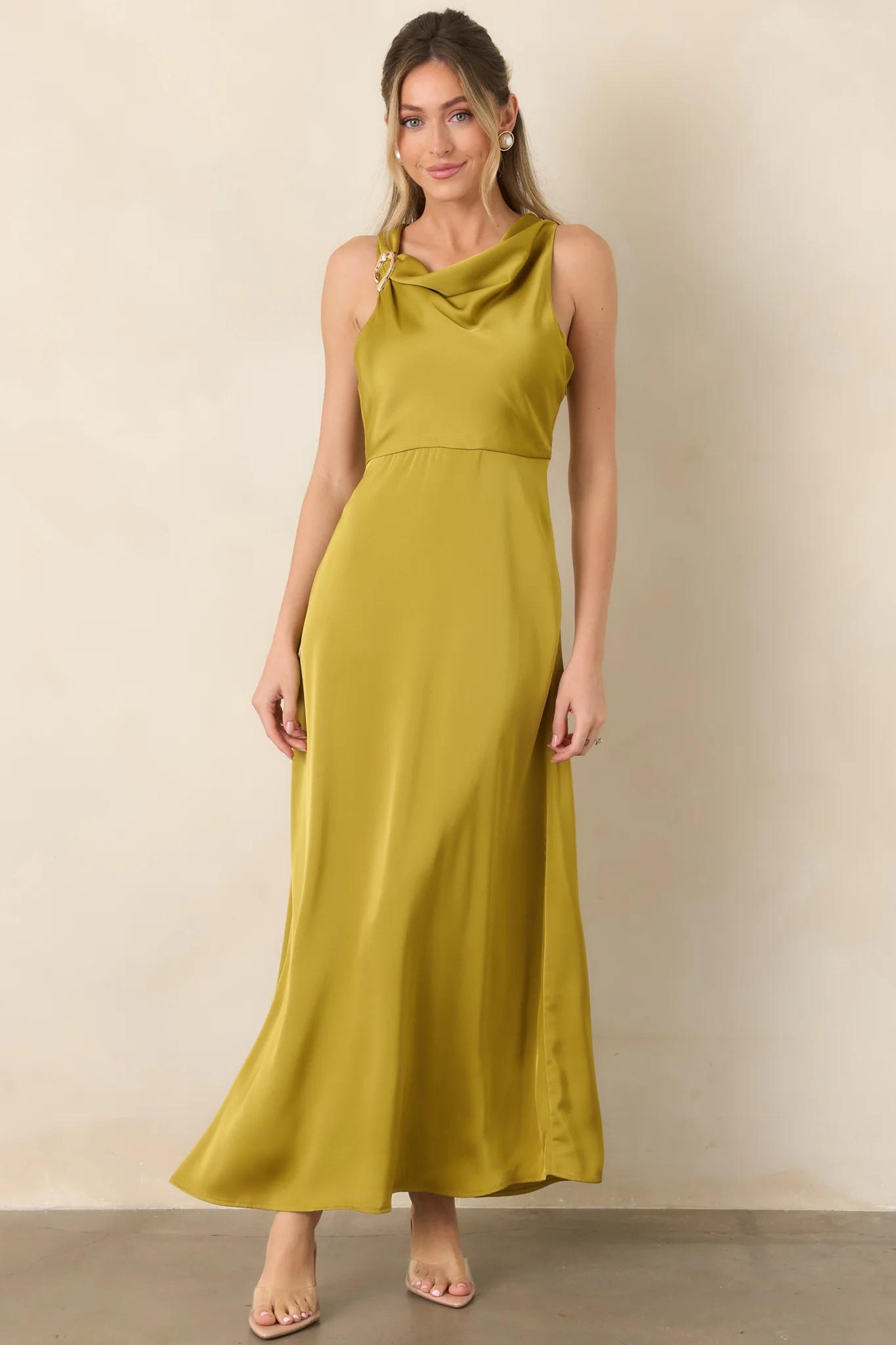 And Then Everything Changed Chartreuse Satin Maxi Dress | Red Dress