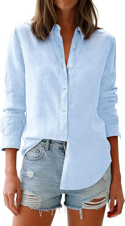Aoudery Button Down Shirts for Women Oxford Long Sleeve Dress Shirts Cotton Collared Wrinkle Free... | Amazon (US)
