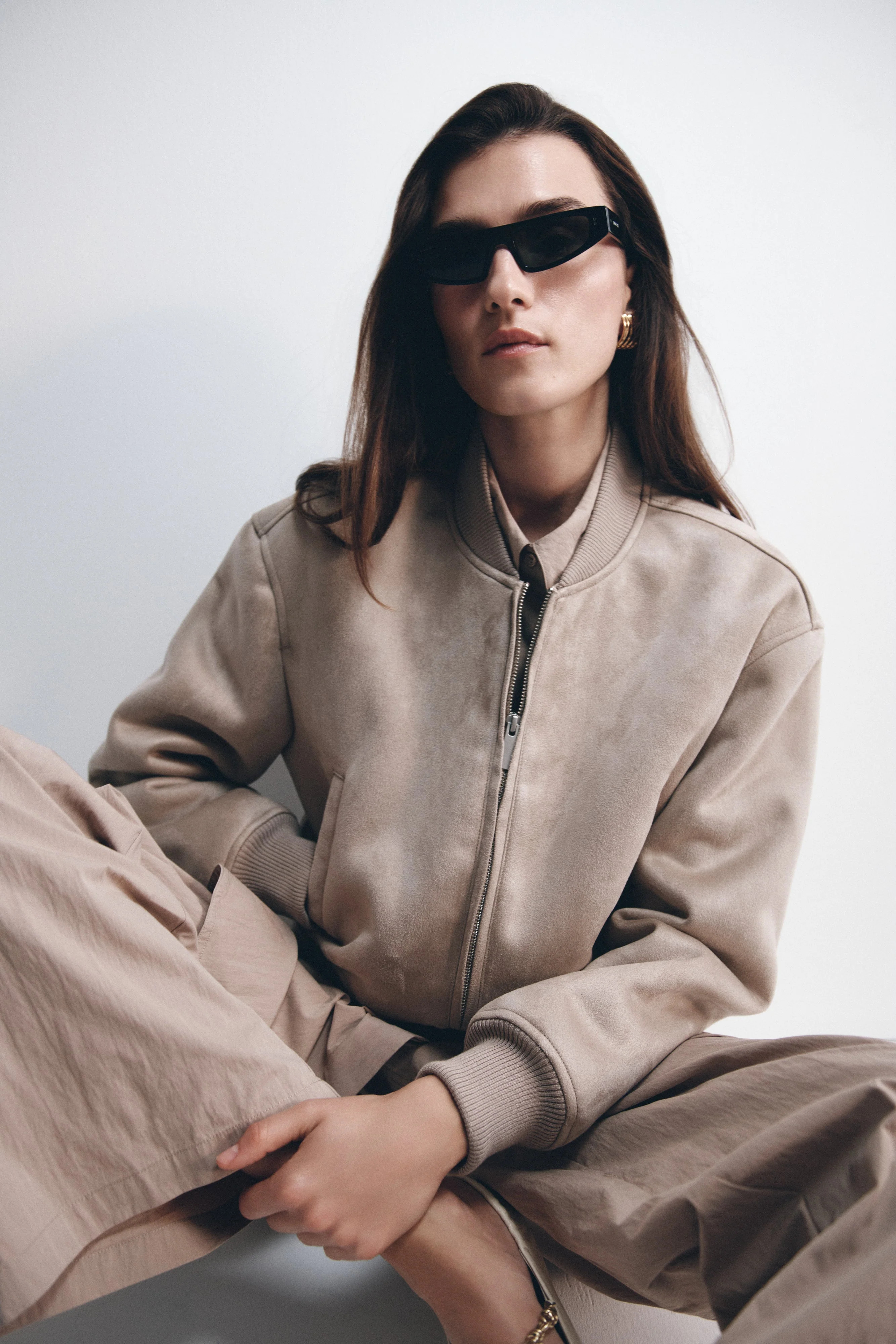 Rudy Suede Bomber Jacket - Sand | Meshki (APAC)