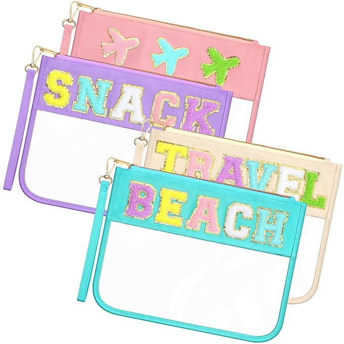 4 Pack Chenille Letter Bag, Monogram Travel Beach Snack Zipper Pouch for Cosmetic Makeup Toiletry... | Amazon (US)