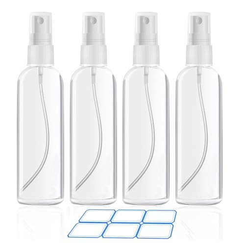 DTDNZKN 4 Pack 3.4 Oz (100ml) Small Spray Bottles, TSA Approved Travel Bottles for Toiletries with Labels - Fine Mist, Refillable, Reusable, Leak Proof | Amazon (US)