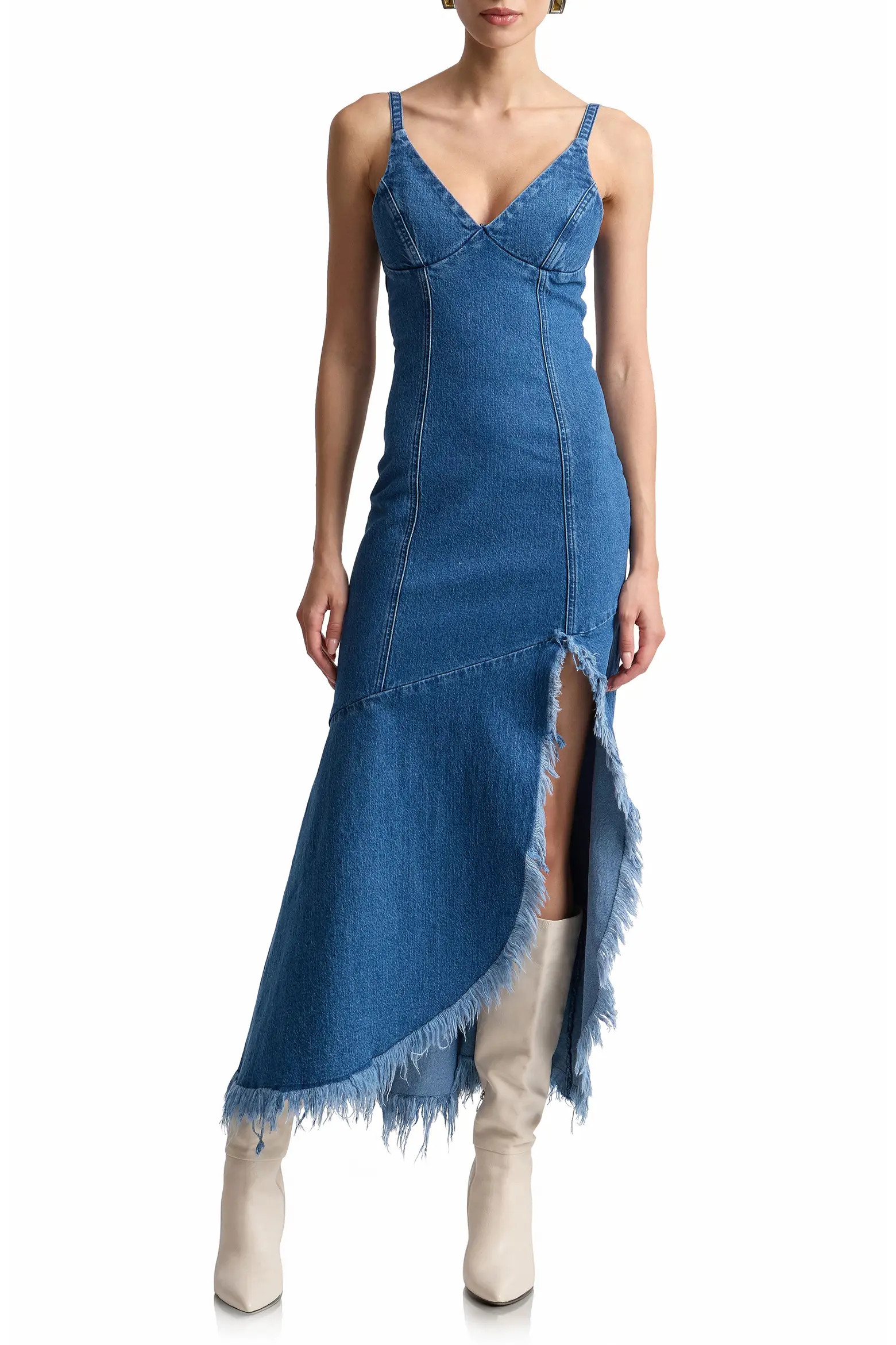 Avec Les Filles Frayed Hem Denim Maxi Dress (Women) | Nordstrom | Nordstrom
