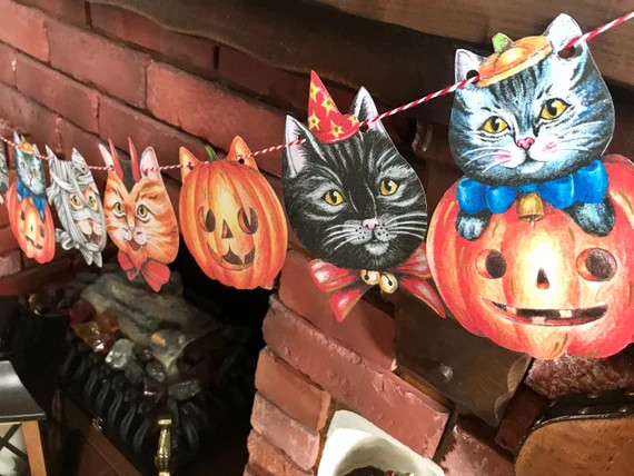 Halloween Cat Garland  Cat Bunting  Halloween Decoration  | Etsy | Etsy (US)