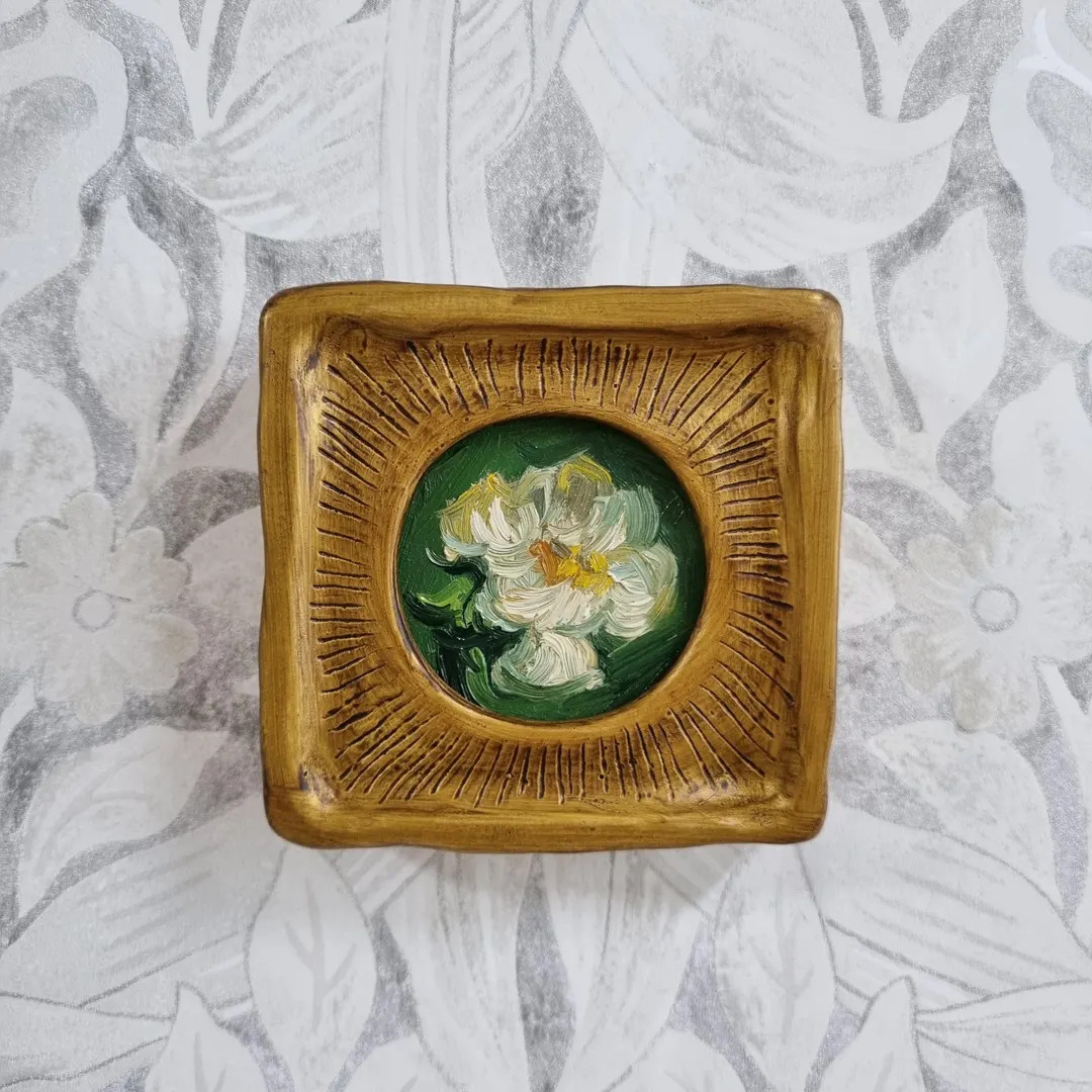 Framed White Flower Oil Painting: Vintage Botanical Miniature Art - Etsy | Etsy (US)