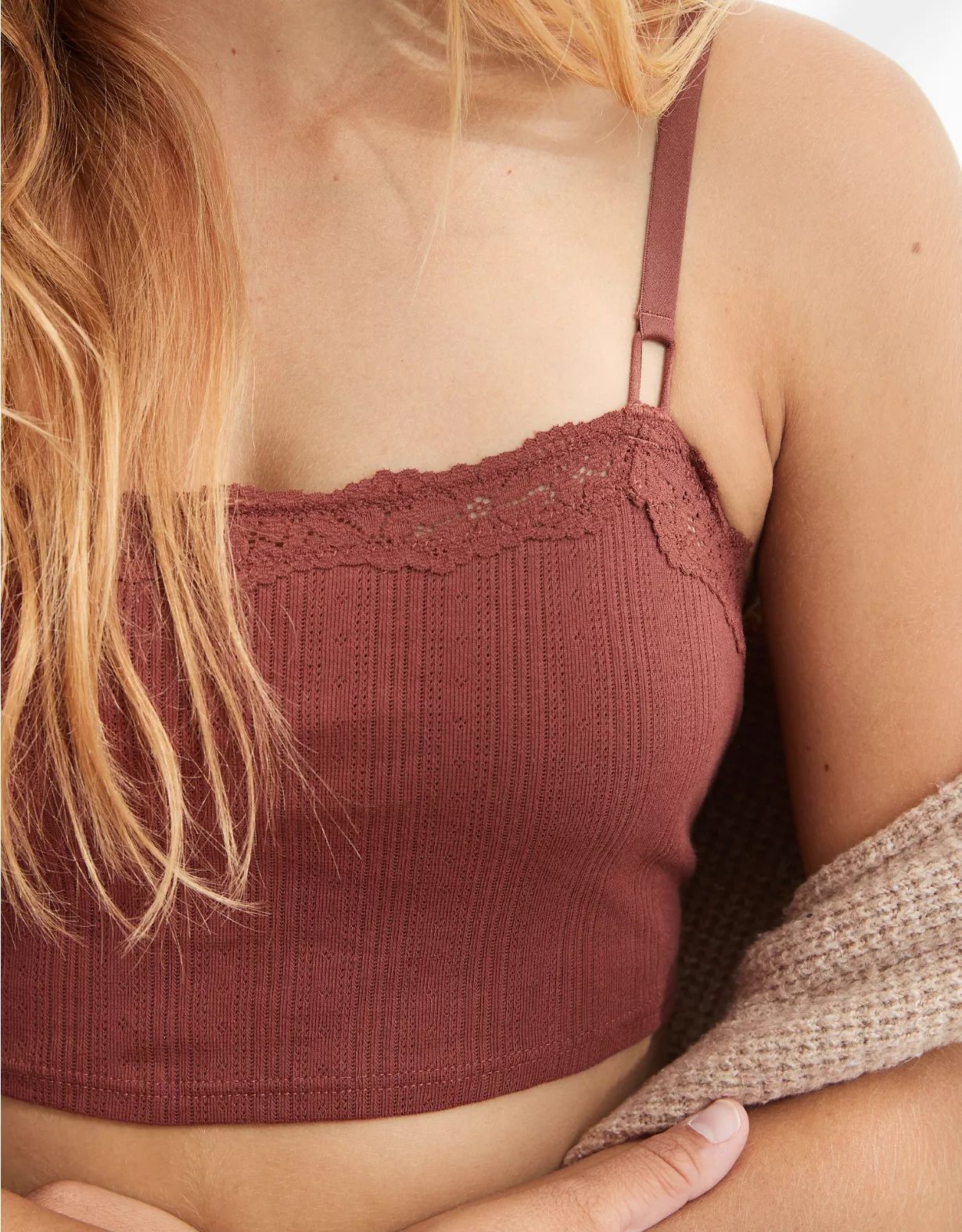 Aerie Pointelle Lace Trim Longline Bralette | American Eagle Outfitters (US & CA)