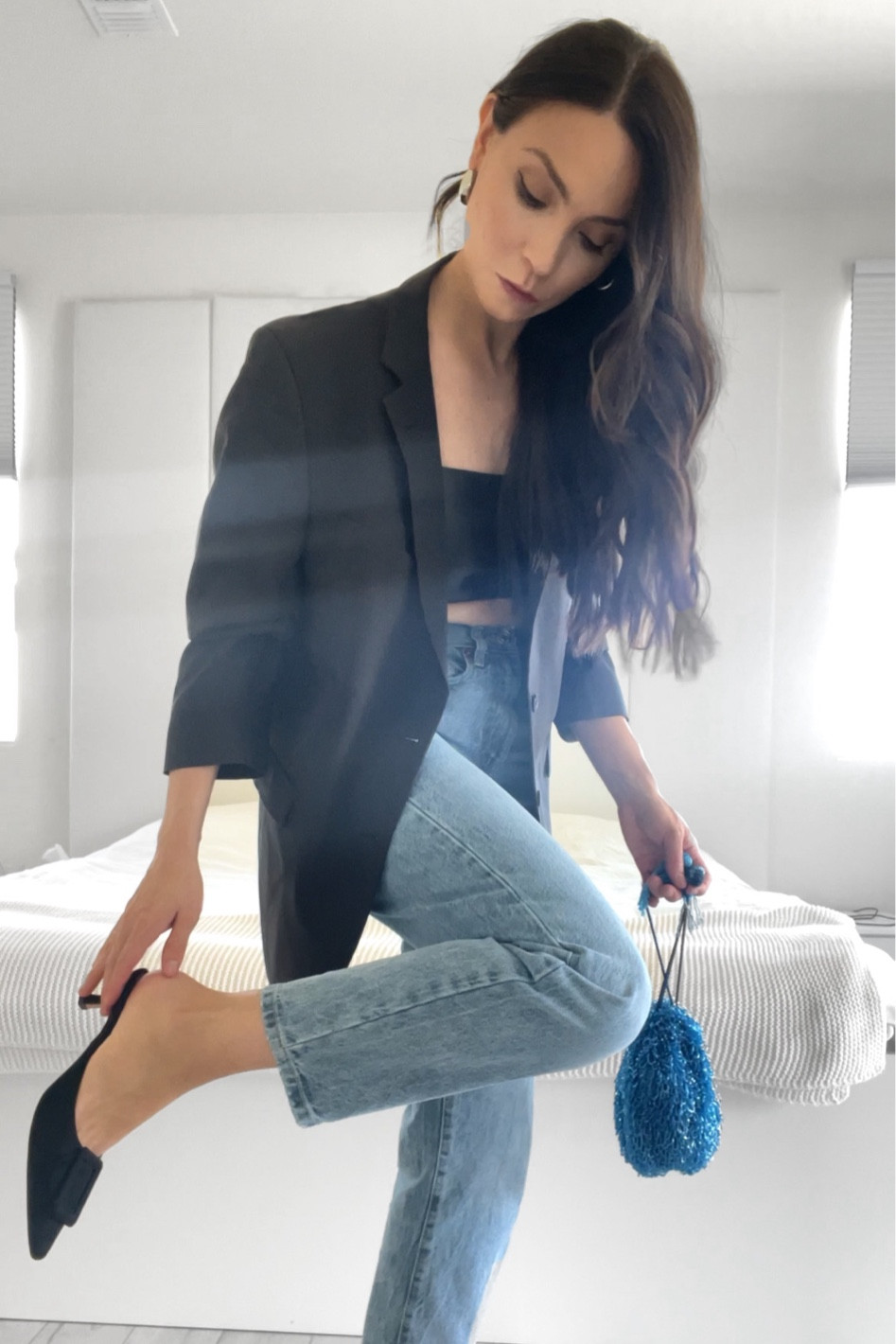 Going out for drinks outfit 💙🖤 

Blazer outfit, oversized blazer, black blazer, blue jeans outfit, blue mom jeans, date outfit, black pointy shoes outfit, casual chic outfit 

#LTKFind #LTKstyletip
