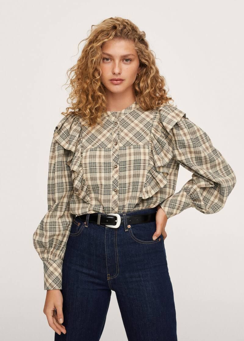 Checked frill blouse | MANGO (US)