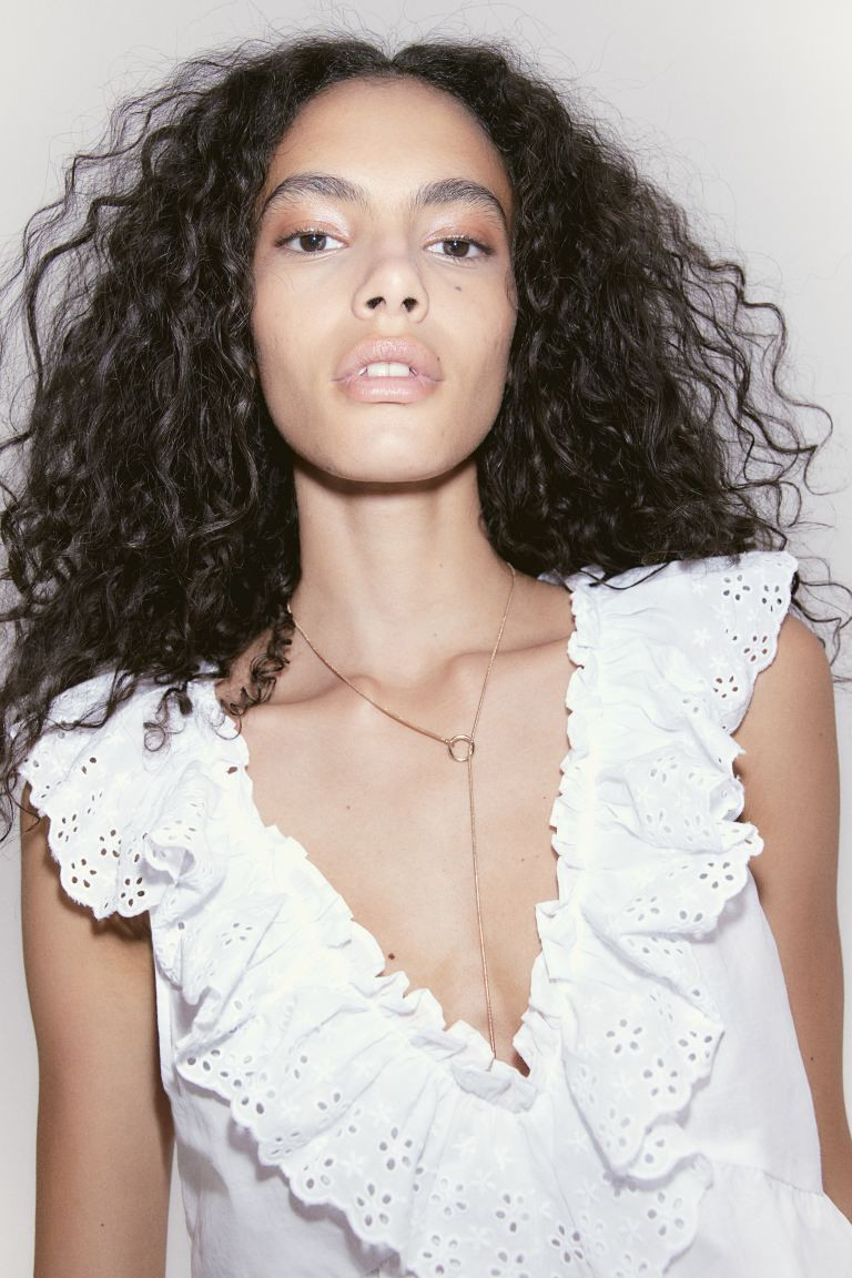 Top with Ruffle-trimmed Eyelet Embroidery | H&M (US + CA)