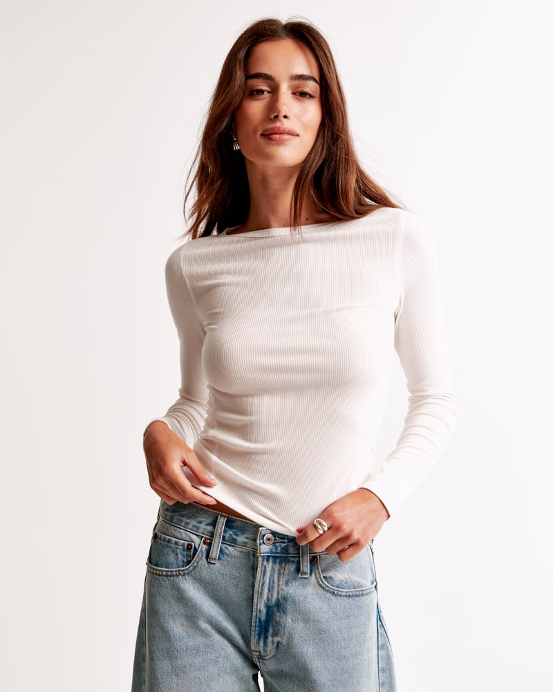 Long-Sleeve Featherweight Rib Tuckable Slash Top | Abercrombie & Fitch (US)