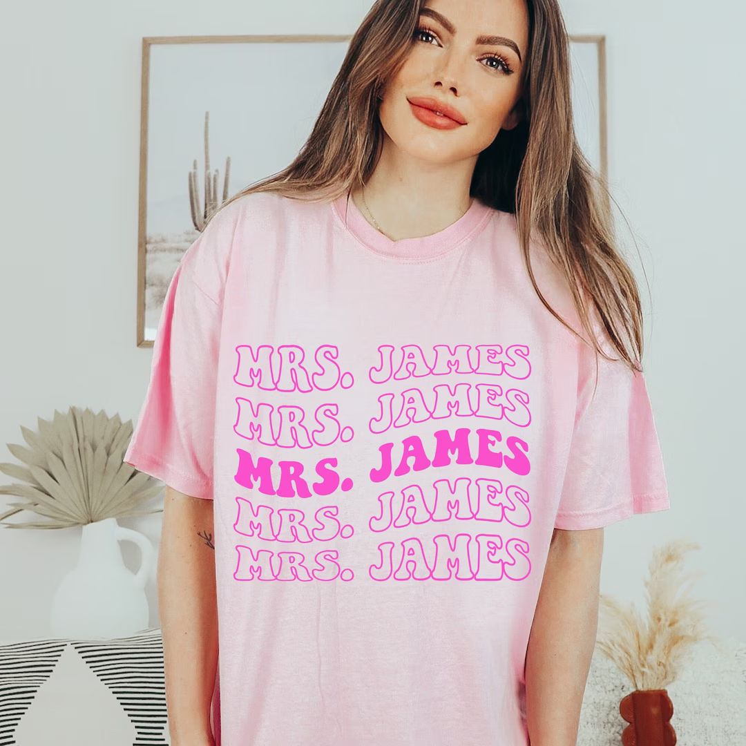 Retro Comfort Colors Custom Bride Shirt Personalized Mrs Tshirt Honeymoon Tee Bachelorette Party ... | Etsy (US)