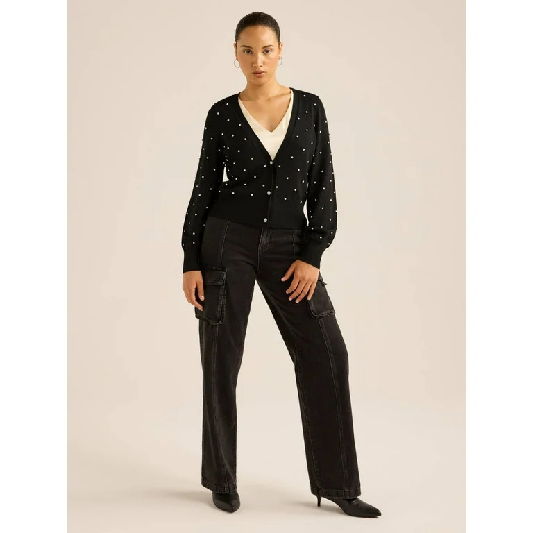Scoop Women’s Rhinestone Cardigan Sweater, Lightweight, Sizes XS-4X | Walmart (US)