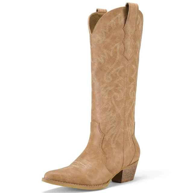 Rollda Cowboy Boots for Women Knee-High Chunky Heel Western Cowgirl Boots with Classic Embroidere... | Walmart (US)