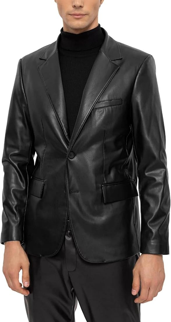 LUSH HIDES Leather Blazer for Men Real Lambskin Mens Leather Coat Classic 2 Buttons Black Leather... | Amazon (US)