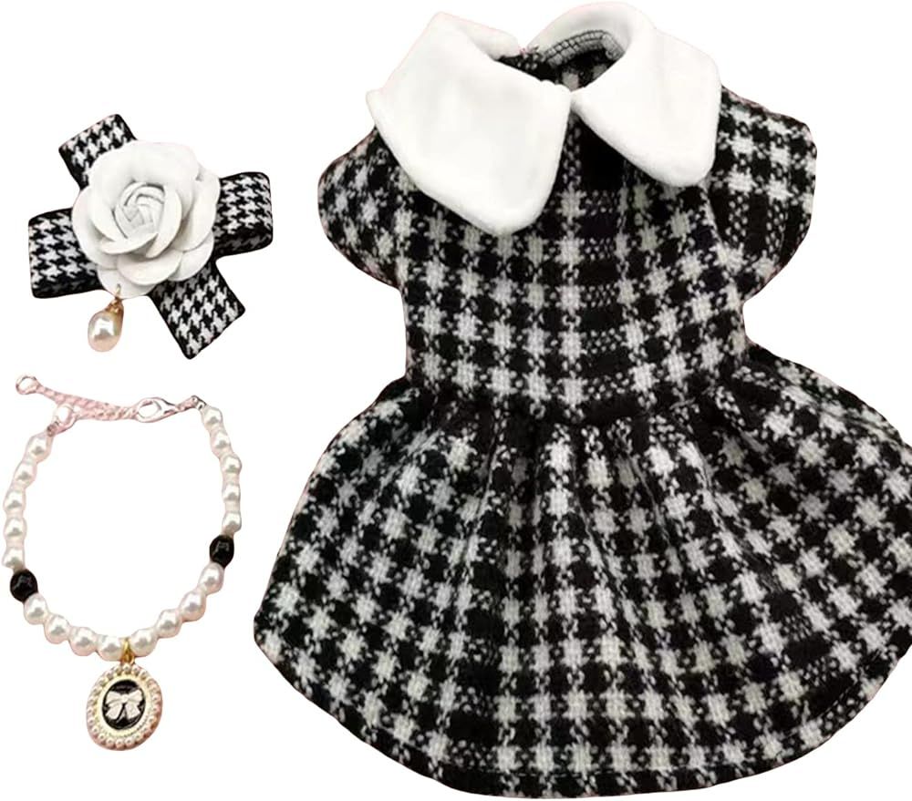 QWINEE 3pcs Dog Dress & Flower Bow & Necklace Set Geometric Princess Dress with Flower Bow Deco P... | Amazon (US)