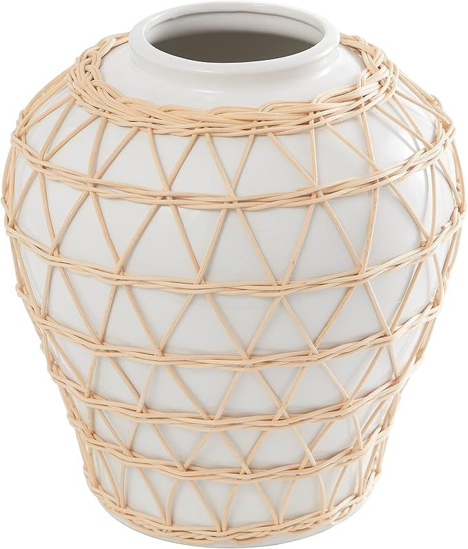 Deco 79 Ceramic Handmade Decorative Vase Centerpiece Vase with Woven Rattan Exterior, Flower Vase... | Amazon (US)