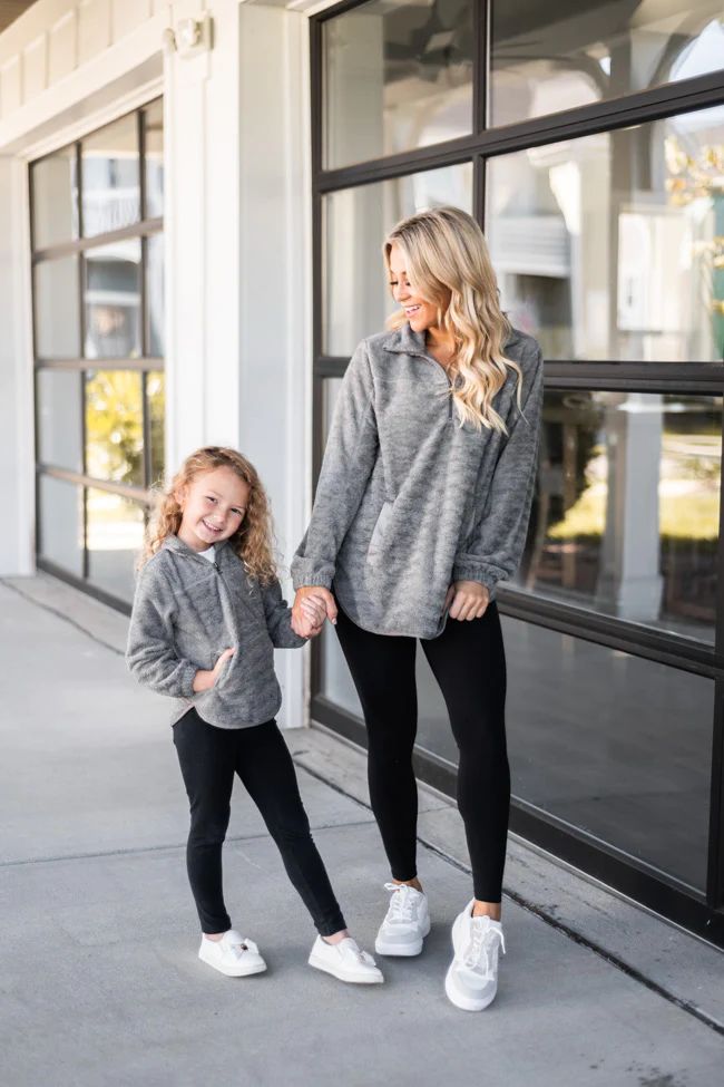 Around The Clock Grey Quarter Zip Sherpa Pullover FINAL SALE | The Pink Lily Boutique