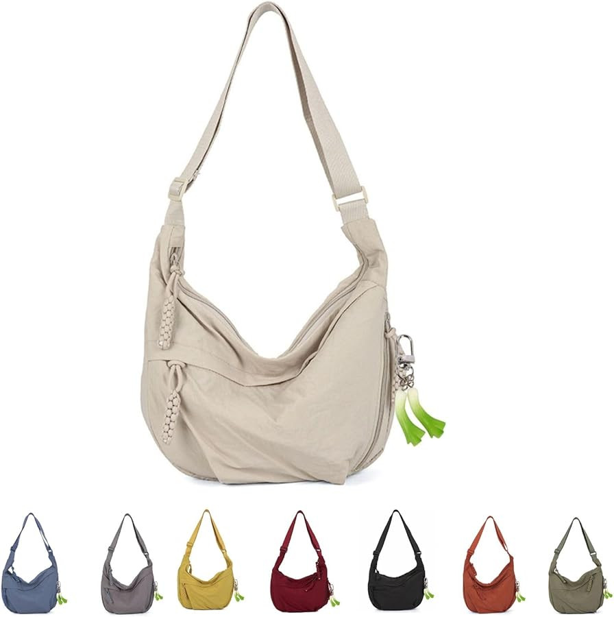 Nylon Hobo Crescent Crossbody Bag for Women,Dumpling Bag Moon Shoulder Bag | Amazon (US)