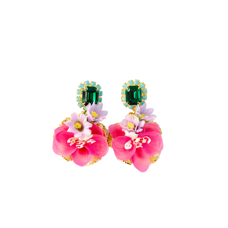 Hand Cut Fuchsia Orchid Earring | Wolf & Badger (US)