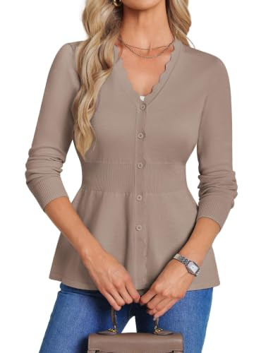 GRACE KARIN Cardigan Sweaters for Women Lightweight, Long Sleeve Knit Blazer, V Neck Scalloped Bu... | Amazon (US)