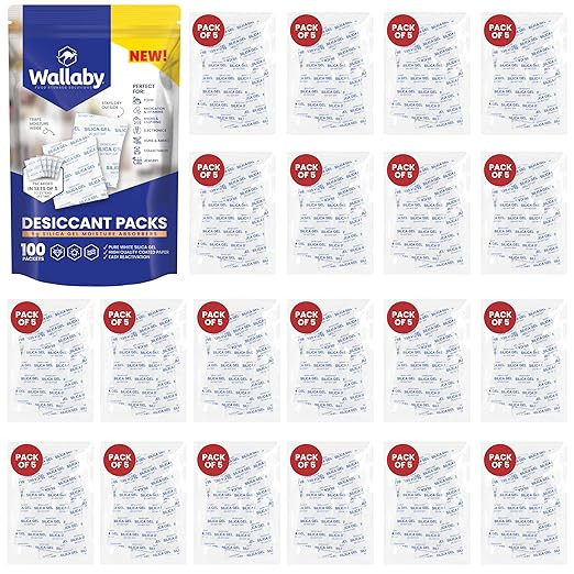 Wallaby 5 gram (100 Packets) Food Safe Pure White Silica Gel Desiccant Dehumidifier Packs - Recha... | Amazon (US)