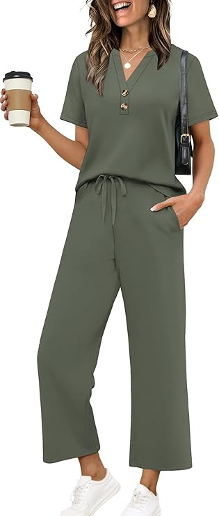 OFEEFAN 2 Piece Sets for Women Spring Fashion Beach Vacation Cruise Outfit Dressy Casual Wide Leg... | Amazon (US)