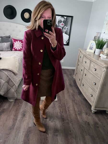 Wool blend coat comes in more colors and on sale. Skirt also comes in more colors and is also on sale. J.crew Factory outfit, sale, workwear, winter outfit, boots, tall boots, doorbuster, sale

#LTKworkwear #LTKstyletip #LTKsalealert