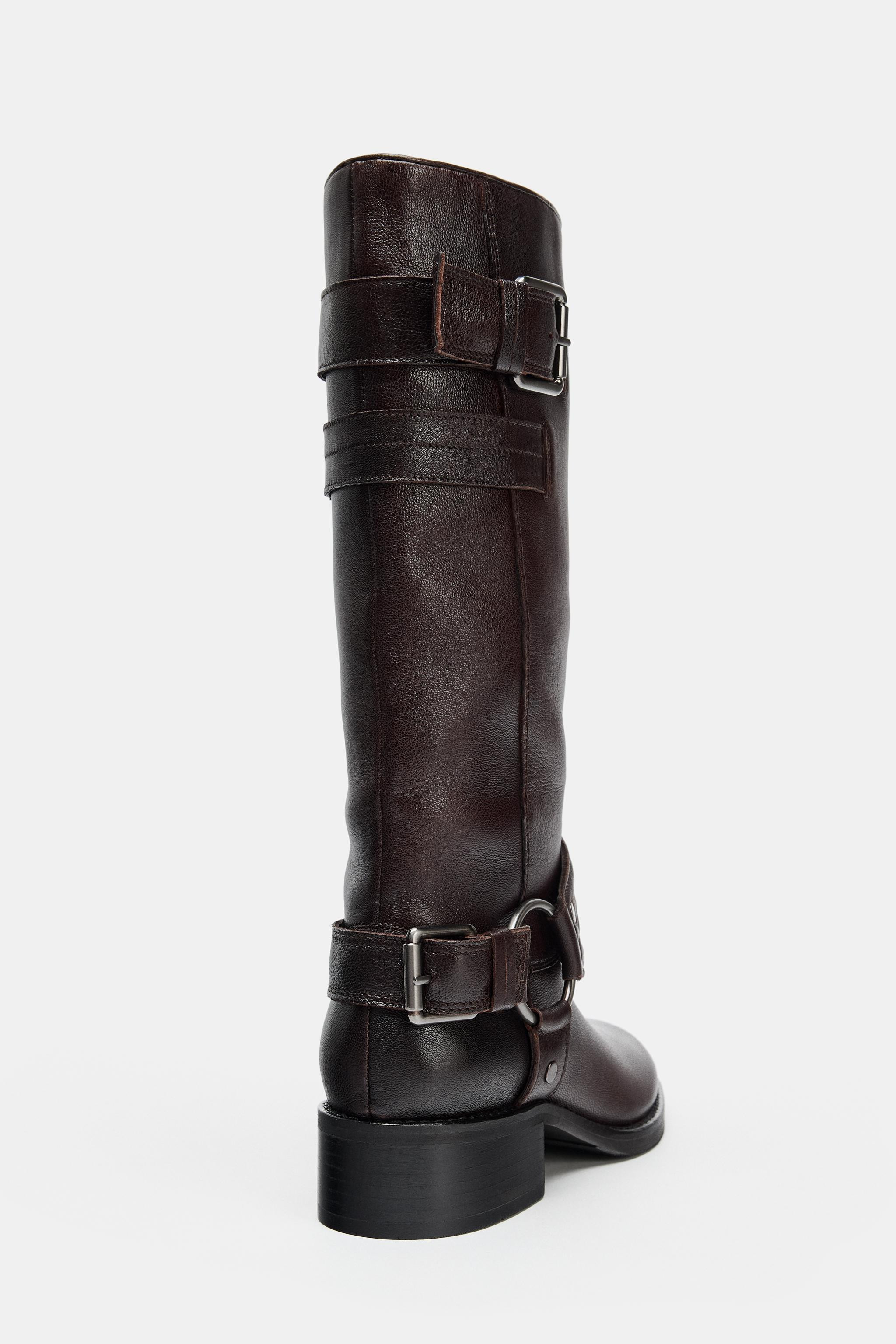 FLACHE LEDERSTIEFEL MIT STICKEREI | Zara DE