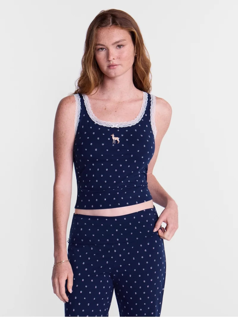 No Boundaries Cotton Blend Jersey Sleep Lace Tank Top, Women\u2019s XXS-3X | Walmart (US)