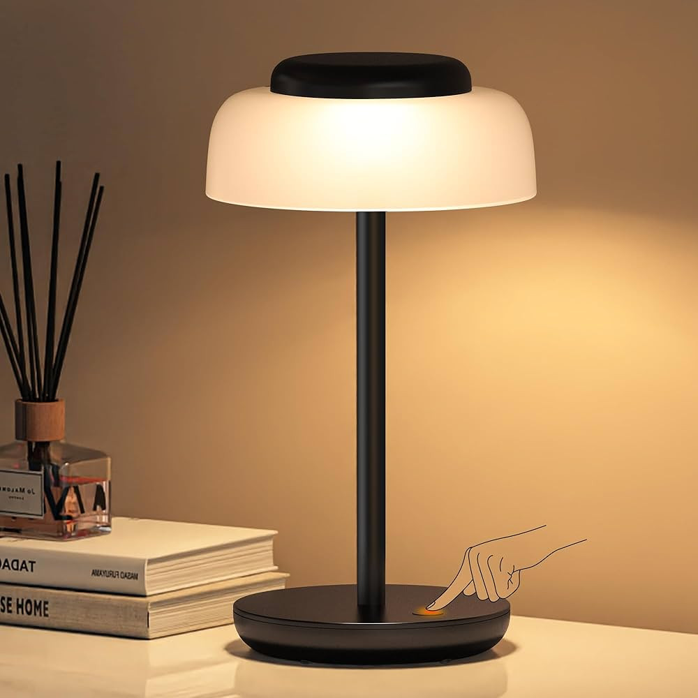 QiMH Battery Operated LED Table Lamp, 5000mAh Cordless Desk Lamp with 3 Level Brightness Touch Co... | Amazon (US)