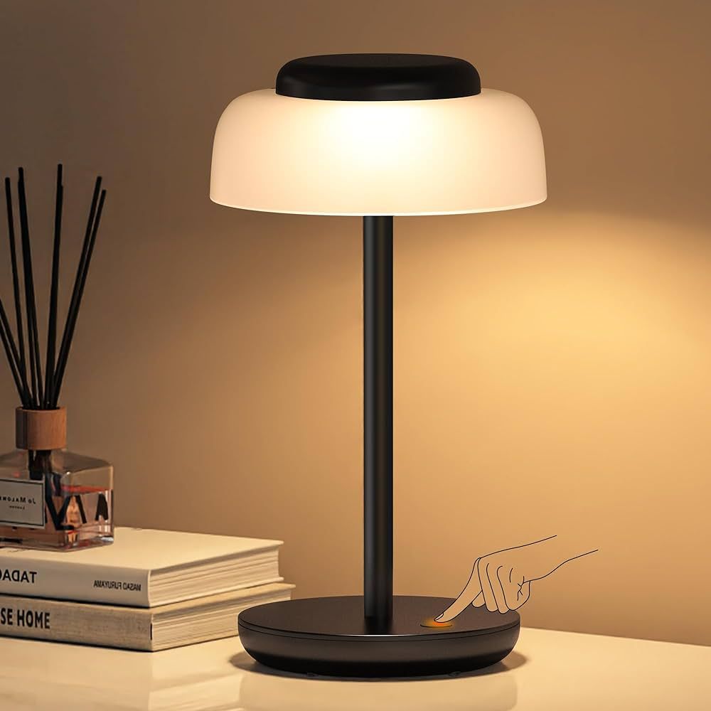 QiMH Battery Operated LED Table Lamp, 5000mAh Cordless Desk Lamp with 3 Level Brightness Touch Co... | Amazon (US)