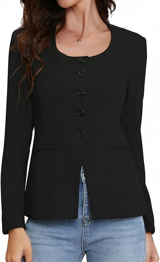Allegra K Collarless Blazers for Women Fitted Suit Jacket | Amazon (US)