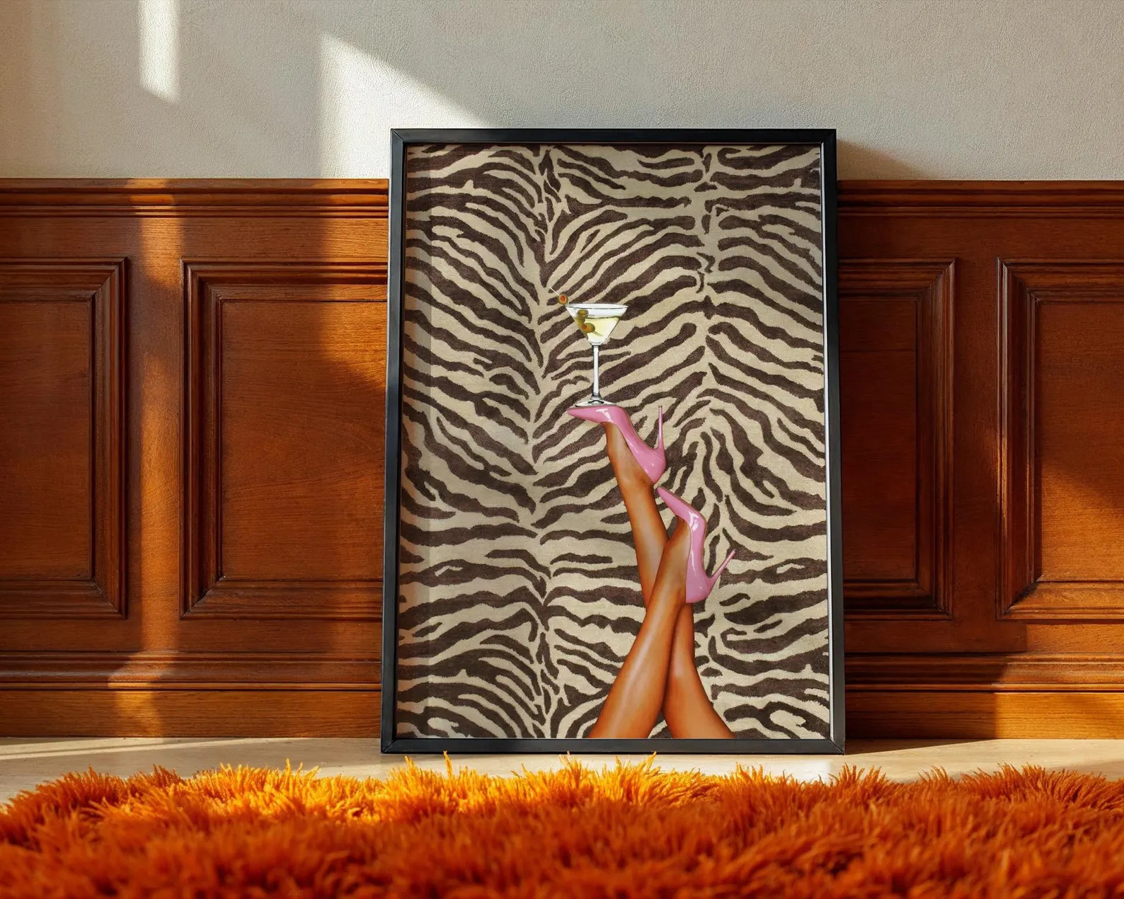 Pink Heels Martini Art Print, Zebra Print Coquette Wall Art, Cocktail Bar Cart Poster, Girly Glam... | Etsy (Global)