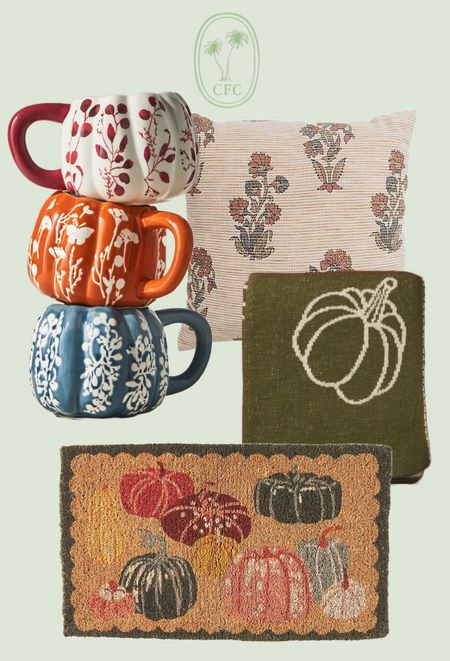 Fall home decor. Pumpkin mug, blanket, door mat, and pillows  

#LTKhome #LTKSeasonal