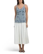 Denim Drop Waist Mixed Media Dress | TJ Maxx