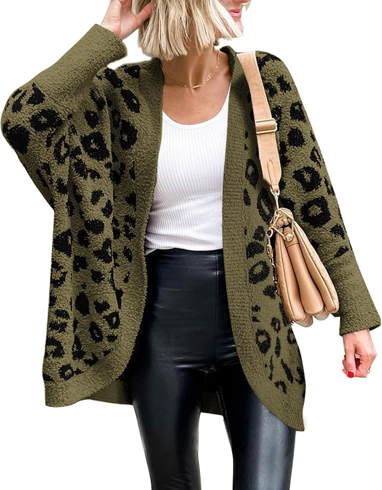 BTFBM Leopard Cardigan for Women Knit Fall Fashion Clothes | Amazon (US)