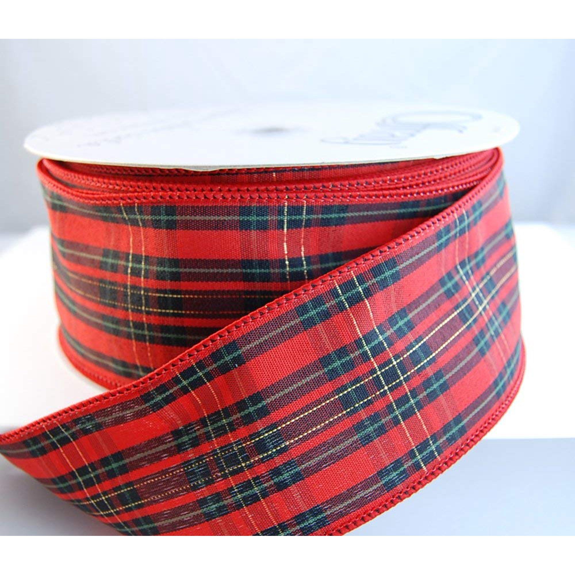 Wire Edged Belle Chester Red and Black Plaid Christmas Ribbon 2 1/2" 50 Yards … | Walmart (US)