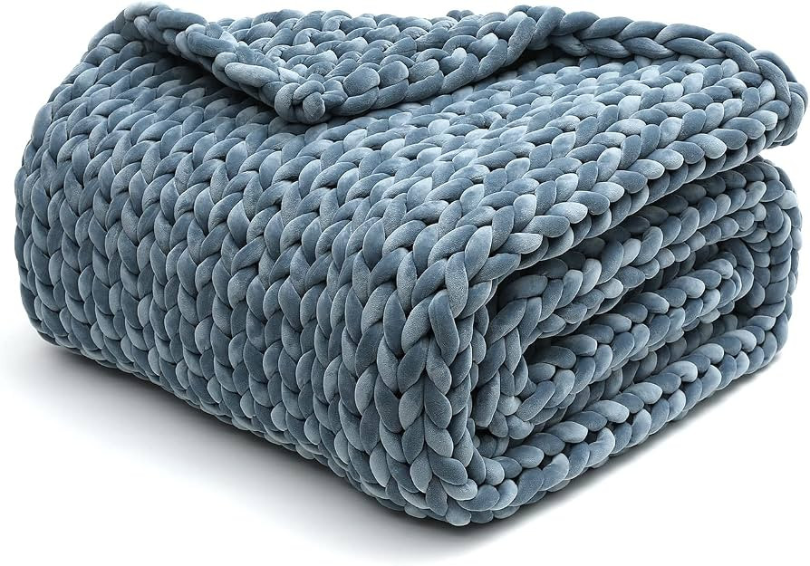 YnM Velvet Weighted Blanket, Handmade Chunky Knitted Design, Soft and Cozy, Temperature Regulatin... | Amazon (US)