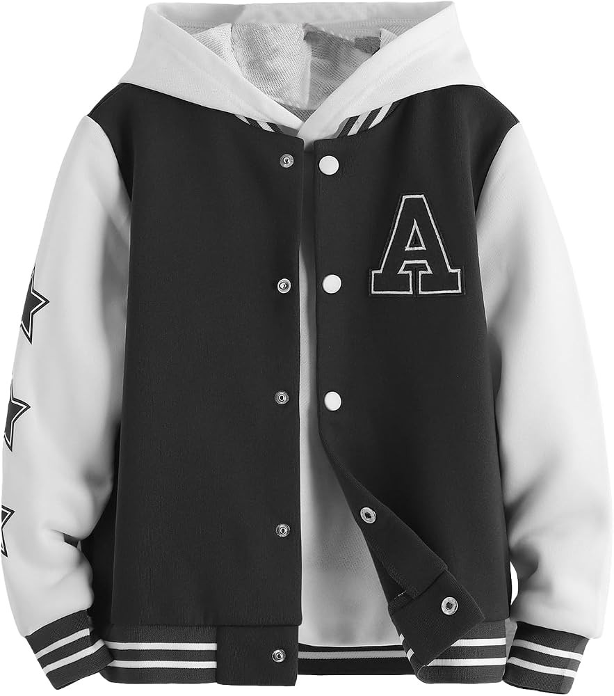 SOLY HUX Boy's Varsity Jacket Letter Star Print Long Sleeve Color Block Baseball Bomber Jacket Co... | Amazon (US)