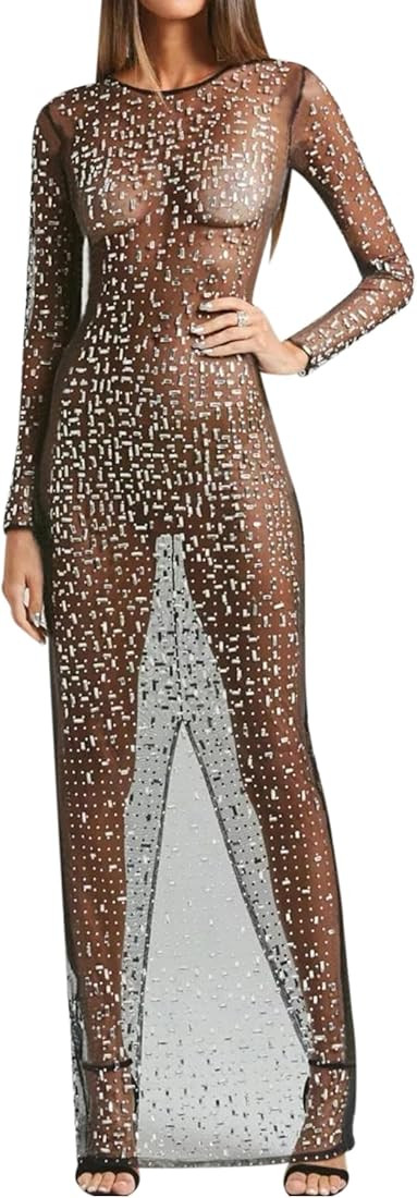 Eilova Orityle Women's Mesh Rhinestone Cover Up Dress Sparkle Beach Swimwear Bikini Bathing Suit ... | Amazon (US)