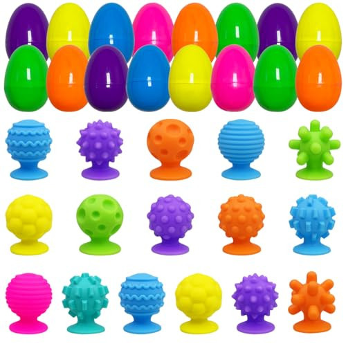 Pinkiwine 16 Pack Plastic Prefilled Easter Eggs with Textured Suction Cup Sensory Toys Inside for Kids Boys Girls Toddlers Easter Basket Stuffers Gifts Fillers | Amazon (US)