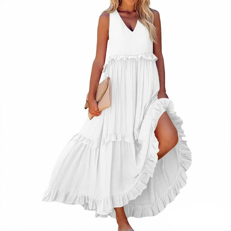 skirts for women trendyWomens Summer Dress,Premium And Sleek Sleeveless Halter Layered Ruffles Dr... | Walmart (US)
