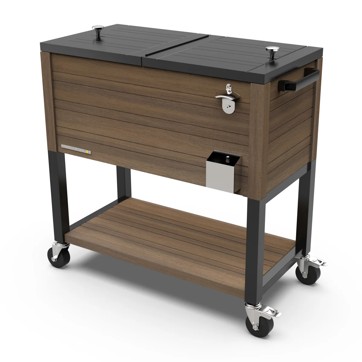 Permasteel - 80QT Wood Grain Rolling Patio Cooler with Divider - Brown | Wayfair North America