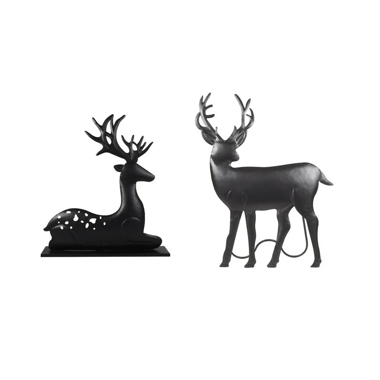 Holiday Time Set of 2 black Finish Couple Deer Silhouette, Christmas Decorations | Walmart (US)