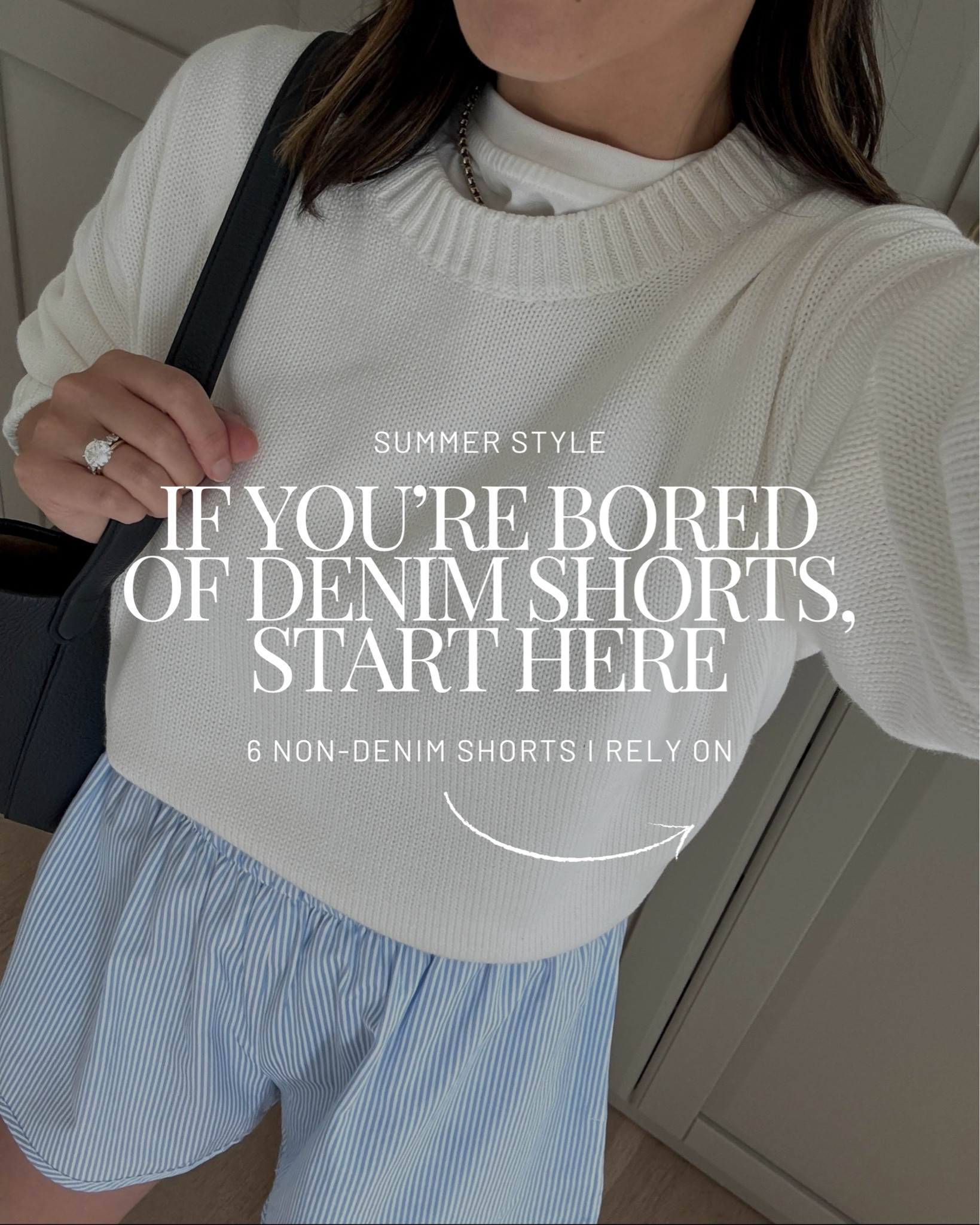 These are the non-denim shorts I’ve been loving lately that still feel polished, comfortable, and easy to wear.

Look 1:
Gap sweater petite small 
Tony Bianco loafers 5 
Quince bucket bag 
Quince earrings 
Polo Ralph Lauren hat 
Dorsey James necklace 15"

Look 2:
Tuckernuck stripe tee xs 
Everlane linen shorts 2 - run tts, could wear the 0. 
Tkee sandals 5 
Tuckernuck bag 
Electric Picks earrings 
Electric Pick necklace 
Celine sunglasses

Look 3:
Tuckernuck polo small 
Everlane shorts 0 
Everlane cashmere sweater xs 
Jcrew belt xs 
Amazon socks 
Aritzia x Sperry sneakers 6 
Dragon Diffusion bag small 
Celine sunglasses 
Dorsey earrings medium 
Dorsey James necklace 15"

Look 4:
Everlane box cut tee medium 
Polo Ralph Lauren sweatshirt small 
Recreational Habits Shorts medium 
Amazon socks 
Zara sneakers 6 
The Row bag small 
Polo Ralph Lauren hat 
Dorsey earrings medium 
Dorsey James necklace 15”

Look 5:
Minnow sweater small - size up. 
Everlane shorts 2 - run big.
J.crew tote 
Amazon socks 
Zara sneakers 6 
Polo hat 
Dorsey James necklace 15” 
Dorsey earrings medium

Look 6:
Quince sweater small 
Everlane tee medium 
Recreational Habits shorts medium 
Amazon socks small 
Dolce vita sneakers 6 - size up! 
Polo Ralph Lauren hat 
The Row bag small 
Dorsey earrings medium 
Dorsey James necklace 15"

#LTKPetite #LTKmomlife